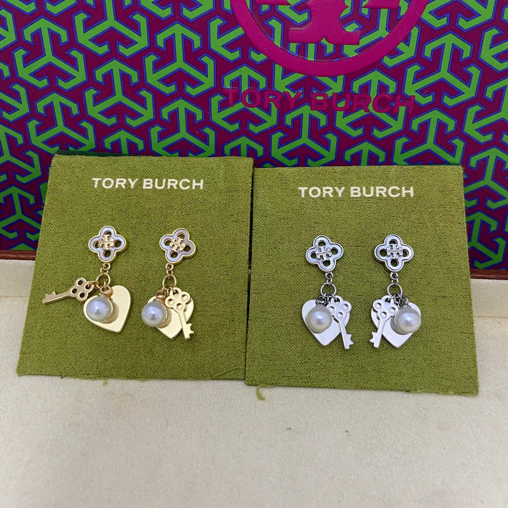 Tory Burch Heart Key Pearl Earrings Trendy